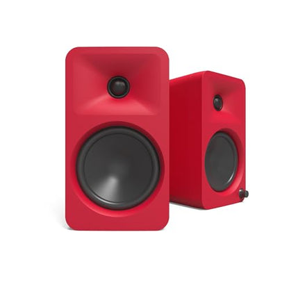 Kanto ORA4 140W Powered Reference Speakers with Bluetooth 5.0 and USB-C Input | 4” Woofers with Deep Bass Extension | Bi-Amplified | 80 Hz Automatic Crossover | Reference Quality Sound | Pair | Red - color: Red, size: 4" Woofer - 140 Watts
