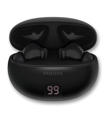 Philips T2520 True Wireless Earbuds, Bluetooth 5.4, Active Noise Cancelling, AI Mic Clear Calls, Dynamic Bass, 20H Battery, IPX4 Water Resistant, Black