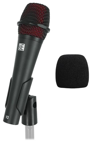 SE Electronics V3 Bundle: Dynamic Cardioid Handheld Vocal Microphone with Metal Housing for Live Performance, Speech, Instruments, WS07 Foam Windscreen for V Series Reducing Plosives Noise, 2-items