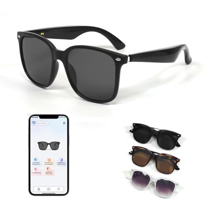 Smart AI Bluetooth Sunglasses for Women Men Translation Translator Translate Translating Headphones Audio Glasses with 150 Language & Accents UV Protection Bluetooth 5.4 Eyeglasses with Speakers - color: Black