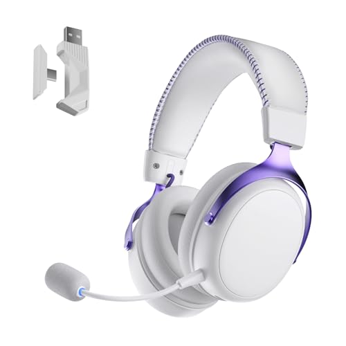 Akko Verge S9 Ultra Lightweight Wireless Gaming Headset, Quad Mode 2.4G, BT, Wired Connectivity Headset with Noise Cancelling Mic, Compatible with PS PC Phone, Design for Comfort White - color: Purple & White
