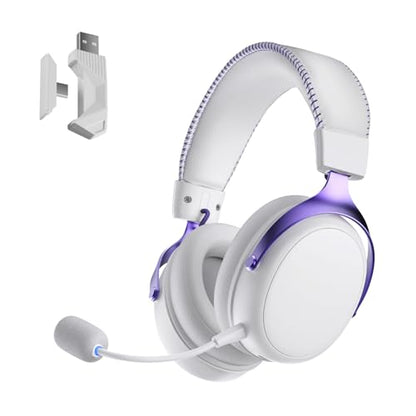 Akko Verge S9 Ultra Lightweight Wireless Gaming Headset, Quad Mode 2.4G, BT, Wired Connectivity Headset with Noise Cancelling Mic, Compatible with PS PC Phone, Design for Comfort White - color: Purple & White