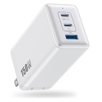 150W USB C Charger Block,GaN III Compact Foldable Wall Charger 3 Port Fast Charging Station,PD QC PPS Portable USB C Hub 100W Laptop Adapter for MacBook Pro/Air,iPad,iPhone 16/Pro,Galaxy S24,Dell etc - color: White