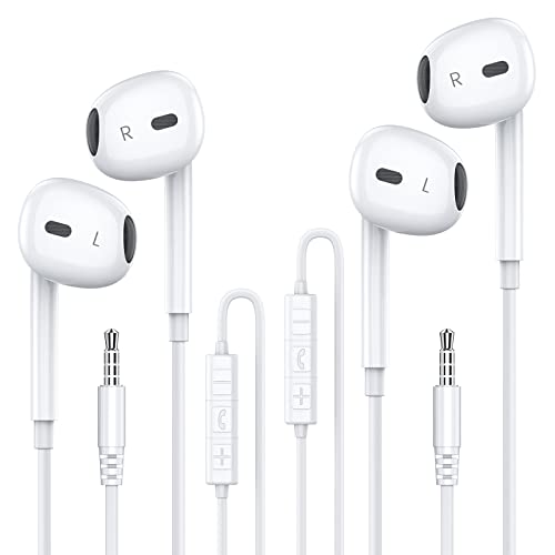 MOSWAG in Ear Headphones, Half in Ear Headphones with Mic Built in Volume Control Suitable for IPad, Android, MP3, Samsung Most 3.5mm Audio Devices - color: White, size: 2 pack