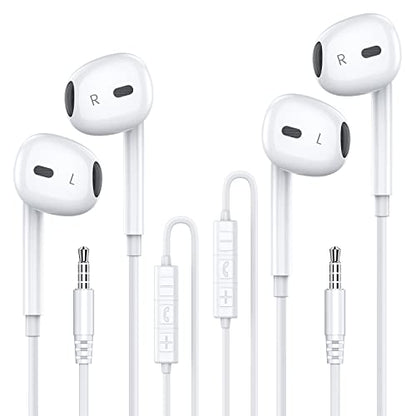 MOSWAG in Ear Headphones, Half in Ear Headphones with Mic Built in Volume Control Suitable for IPad, Android, MP3, Samsung Most 3.5mm Audio Devices - color: White, size: 2 pack