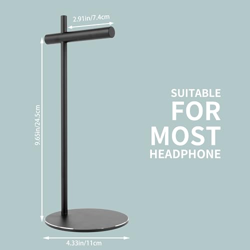 Aluminum Alloy Headphone Stand for Desk with Non-Slip Base - Universal headset stand Compatible with Over-Ear, On-Ear and Neckband Headphones (Black) - color: Black