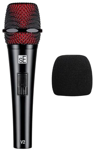 SE Electronics V2 SWITCH XLR Bundle: Dynamic Handheld Vocal Microphone with On/Off Switch, Supercardioid Capsule, WS07 External Windscreen for V Series Mics, Live Performance Speech, 2-items