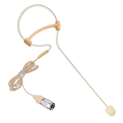 Single Earset Headset Microphone Compatible with Audio-Technica | Headworn Over Ear Hanging Condenser Omnidirectional Mic for Wireless Bodypack Transmitter System with Hirose 4 Pin Plug - style: Hirose 4 Pin Plug Compatible with Audio-Technica