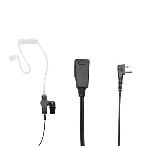 Acoustic Tube Earpiece Compatible with ICOM IC-V8 IC-F4011 | Clear acoustic tube, dual mushroom earplugs, in-line PTT mic, PU cable; Compatible with ICOM IC-F3011 IC-F3021 IC-V82 2-Pin