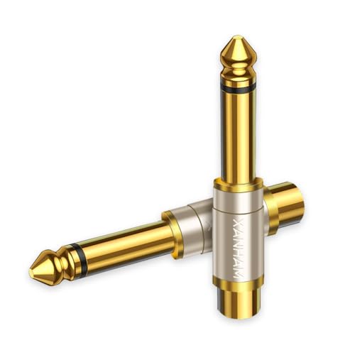 RCA Female to 1/4 Inch 6.35mm TS Male Mono Plug Adapter Solid Copper Gold-Plated Connector 2 Pack