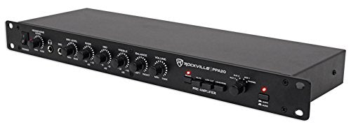 Rockville PPA20 1U Rack Mount Pre-Amplifier with Crossover and 3-Band EQ | XLR Output, Phono/5 AUX/Mic Inputs, Low Cut Filter, Ground Lift, Headphone Out, 5Hz-30KHz, Loudness Compensation