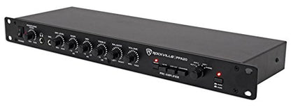 Rockville PPA20 1U Rack Mount Pre-Amplifier with Crossover and 3-Band EQ | XLR Output, Phono/5 AUX/Mic Inputs, Low Cut Filter, Ground Lift, Headphone Out, 5Hz-30KHz, Loudness Compensation