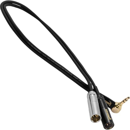 KONDOR BLUE | Dual Mini XLR Male to 3.5mm Stereo TRS Right Angle Compatible with BMPCC 6K Pro, Canon C70, Rode | Splitter for Audio Independent Recording, 16" with Reinforced connectors | Black