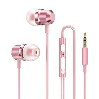 Rose Gold Earbuds, Girls Pink Earphones Wired with mic, Volume Control in Ear Headphones 3.5mm for Smartphones Mp3 Tablet Laptop