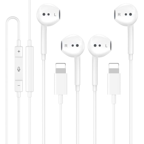2 Pack Wired Headphones for iPhone Earbuds iPhone 14 Headphones Wired | Wired Earbuds for iPhone Built-in Microphone & Volume Control Nosie Reduction Headsets Compatible with iPhone 14/13/12/11/XR - color: LWhite