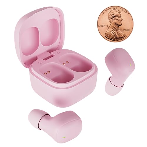Mini Invisible Wireless Earbuds, Bluetooth 5.3, Mic & Charging Case, Pink | 12-HR Playtime, Touch Control, Sweat & Splash Resistant, Works with Siri, Alexa & Google, Compatible with iPhone & Android - color: C-Pink