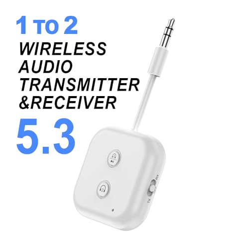 Bluetooth 5.3 Transmitter Receiver, Dual Link 3.5mm Aux Audio Adapter