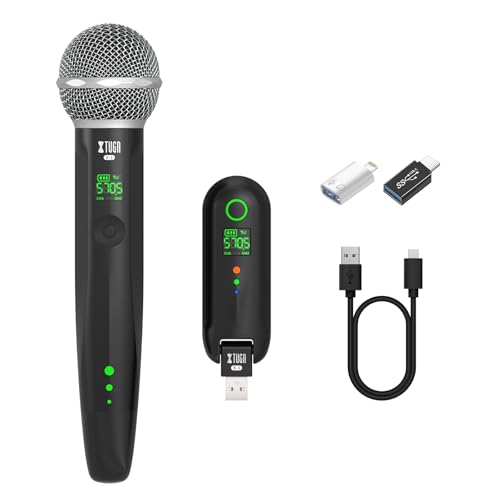 XTUGA X-1 Wireless Microphone, Bluetooth Rechargeable Metal Handheld Mic | Dynamic Microphone w/ Adapters,Auto Pairing,Anti Whistling,USB Karaoke Mics,UHF Singal for Singing/Weddinng/Party/Speech