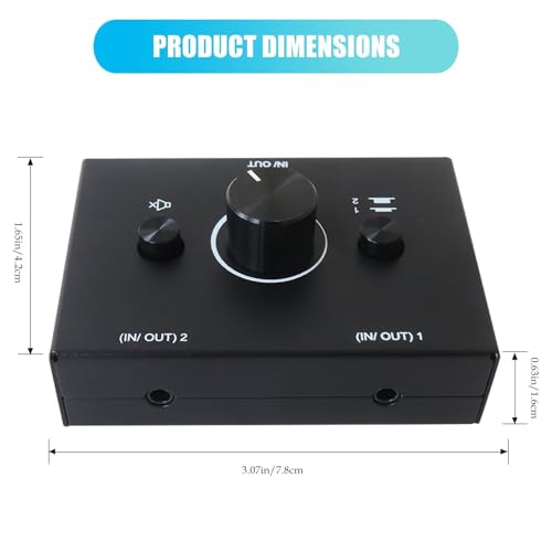 3.5mm L/R Stereo Audio Switch 2-Way Switcher Manual Selector 2(1)-in-1(2)-Out 3.5 mm Audio Selector, Plug & Play