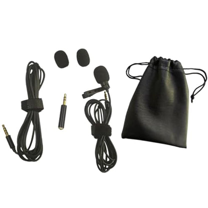 Lapel Clip Microphone Kit with Clip-On Mic, 2M Long Wire Recording Microphone Set, ABS Plastic Collar Lavalier Mic for Interview and Hands-Free Use with PU Leather Pouch and 3.5Mm