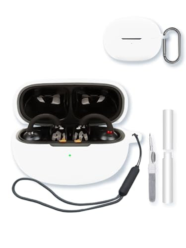 Case for EarFun Clip Wireless Open Earbuds,Soft Protective,Shockproof, BOVUGAC Silicone Case Cover with Keychain & Cleaning Kit & Lanyard-White - color: White