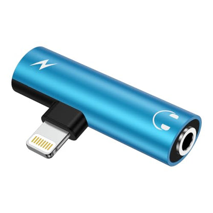 [Apple MFi Certified] Lightning to 3.5mm Headphone and Charger Adapter | 2-in-1 Lightning to Aux Jack Adapter & Fast Charger iPhone Dongle Audio Splitter for iPhone 14 13 12 11 Pro XR XS Max X 8 7 6 - color: Blue