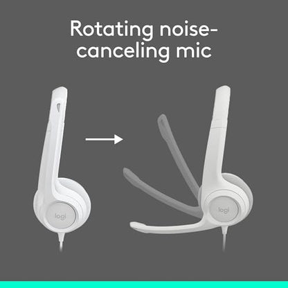 Logitech H390 Wired Headset PC/Laptop Stereo Headphones, USB-A, Off-White | Stereo Headphones for PC/Laptop, USB-A, In-Line Controls, Works with Chromebook - color: Off White, style: USB-A