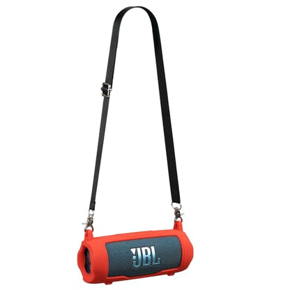Silicone Cover Compatible with JBL Flip 7 Waterproof Portable Speaker with Shoulder Strap (Red) - color: Red