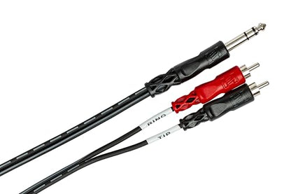 Hosa TRS-202 1/4 Inch TRS to Dual RCA Insert Cable, 6.6 Feet | Stereo audio signal routing with 6.6ft length and gold-plated connectors