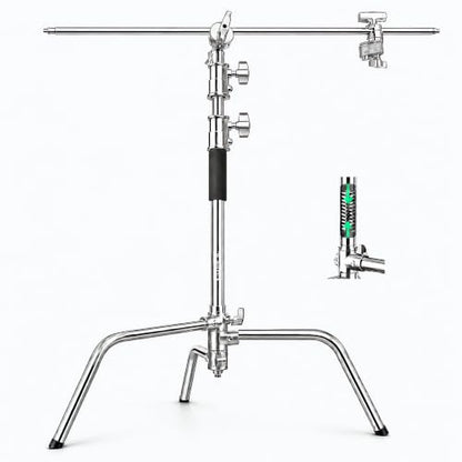 10.8ft Heavy Duty Stainless Steel C Stand with Boom Arm | 4.2ft/128cm arm, 2 grip heads, 20kg center column load for studio lights, softboxes & reflectors - size: 330cm