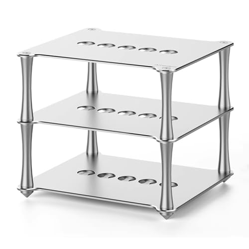 HiFi Audio Rack - 3 Tier Mini Desktop Component Rack with Vented Holes, Aluminum Alloy for DAC Amplifiers and Audio Equipment