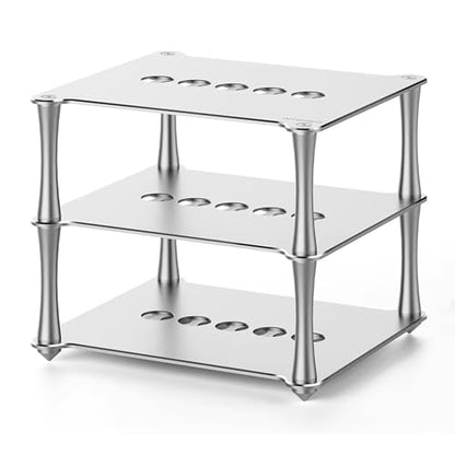 HiFi Audio Rack - 3 Tier Mini Desktop Component Rack with Vented Holes, Aluminum Alloy for DAC Amplifiers and Audio Equipment
