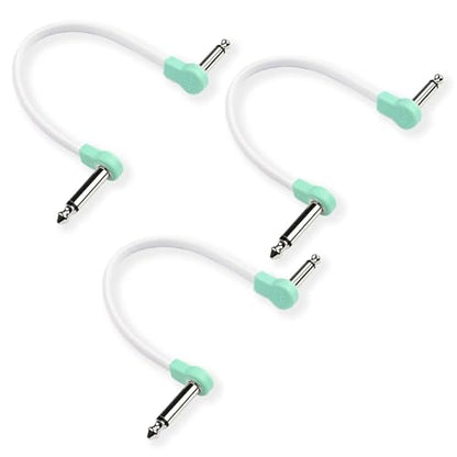 Flat Low Profile Guitar Patch Cable 6 inch for Effects Pedals, 1/4 inch Right-Angle, Surf Green, 3-Pack - color: Surf Green, size: 6"