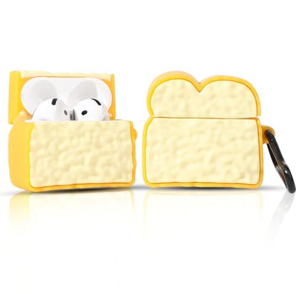 Cute Case for AirPods 4th Generation, for AirPods 4 Wireless Earbuds, XMBYGY Silicone Cartoon Charging Case Shockproof Protective Headphones Cover with Carabiner for Man Woman Teen - color: Toast