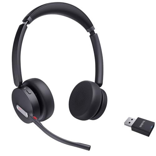 Yealink WH64 Hybrid DECT& Bluetooth Wireless Headset,492ft Range Dual UC Zoom Headphones with DECT Dongle, 3X Noise Cancelling Mic, 32HTalk Time, Office Work Portable Headsets for PC,Cellphone,Laptop