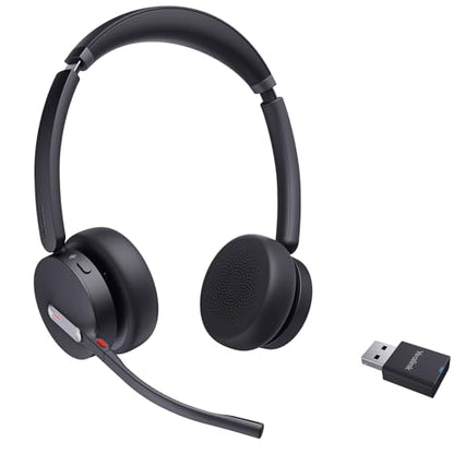 Yealink WH64 Hybrid DECT& Bluetooth Wireless Headset,492ft Range Dual UC Zoom Headphones with DECT Dongle, 3X Noise Cancelling Mic, 32HTalk Time, Office Work Portable Headsets for PC,Cellphone,Laptop