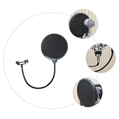 Microphone Pop Filter Windscreen Filter for Vocal Mic Double- Swivel Mount and Clamp