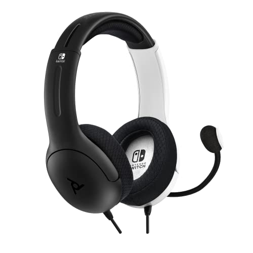PDP Gaming AIRLITE Stereo Headset with Mic for Nintendo Switch/Switch Lite/OLED - Wired Power Noise Cancelling Microphone, Lightweight, Soft Comfort On Ear Headphones (Black & White) - color: Black & White