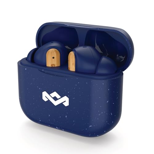 House of Marley Little Bird True Wireless Earbuds, Touch Controls, Built-in Mic, 24 Hours Playtime with Case, USB-C Quick Charge, Sustainable Materials, Movie and Gaming Mode (Blue) - color: Blue