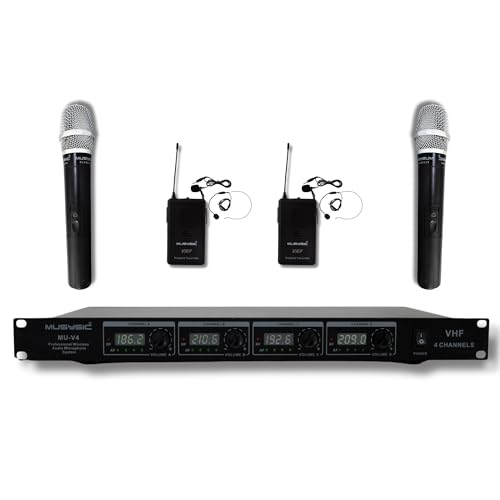 Professional VHF Wireless Microphones, Handheld & Lavalier Mic System - size: 2 Handheld + 2 Lavalier