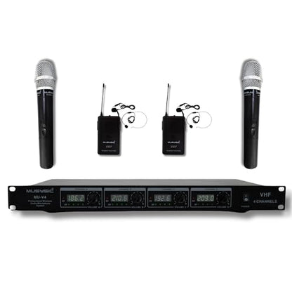 Professional VHF Wireless Microphones, Handheld & Lavalier Mic System - size: 2 Handheld + 2 Lavalier