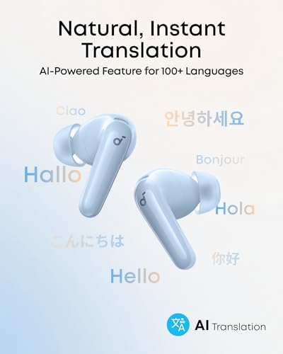 Soundcore P31i by Anker Translation Earbuds with Real-Time Adaptive ANC | Real-Time Adaptive Noise Cancelling, Hi-Res Sound, Translation Earbuds, 50H Playtime, Spatial Audio, Fast Charging, IP55 - color: Light Blue