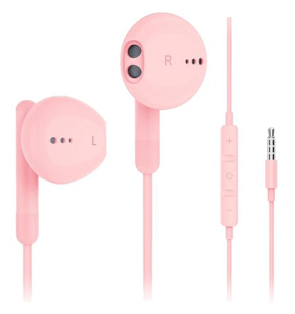 Kimwood Wired Earbuds with Microphone, Wired Earphones in-Ear Headphones HiFi Stereo, Powerful Bass and Crystal Clear Audio, Compatible with iPhone, Android, Computer Most with 3.5mm Jack - color: Pink, size: regular
