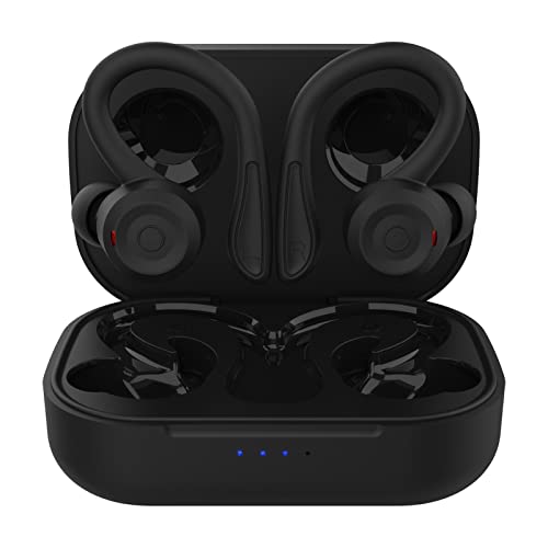 Loluka Over Ear Wireless Bluetooth Earbuds with Ear Hooks - Waterproof, Small, Noise Cancelling Headset for Workout, Sport, Gym - color: Black