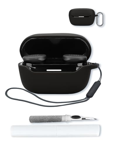 Case for JBL Endurance Race 2 True Wireless in Ear Earbuds,Soft Protective,Shockproof, BOVUGAC Silicone Case Cover with Keychain & Cleaning Kit & Lanyard-Black - color: Black