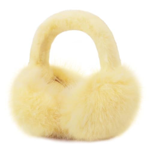 Earmuffs for Women Girls Faux Fur Fuzzy Headband Foldable Ear Covers Cold Weather Accessory - color: Yellow
