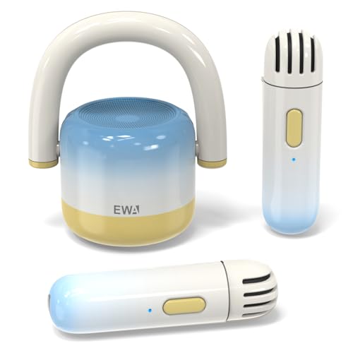 EWA Portable Mini Metal Karaoke Machine, Bluetooth Karaoke Speaker with 2 Wireless Microphones, Ideal Gifts for Girls Boys Family Home Party Birthday Christmas Toys Gifts-(Blue) - color: Blue