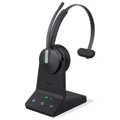 Yealink WH64 DECT & Bluetooth Mono UC Zoom Wireless Headset, 606 ft Range Single Ear with 3X Noise Cancelling Mic for Desk Phone, PC, Cellphone (Renewed) (Renewed)