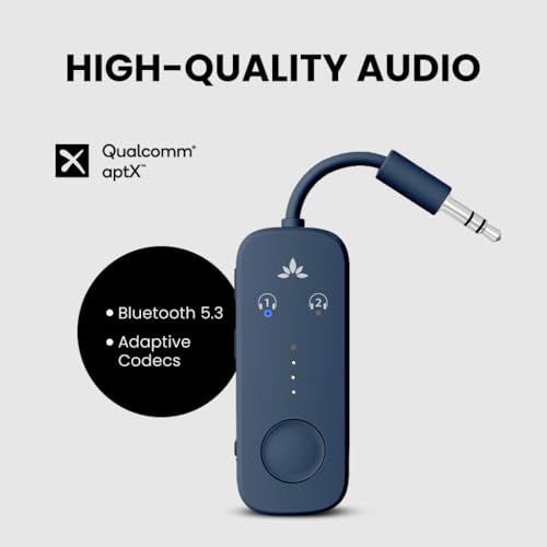Avantree Relay - Airplane Bluetooth Adapter for 2 AirPods or Headphones | Qualcomm aptX Adaptive, 25H Battery, Future-Proof Firmware Upgradable, 3.5mm AUX Audio Transmitter for Flight Travel & Gym - color: 3-Midnight Blue