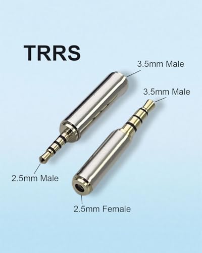 2pcs 2.5mm Male to 3.5mm Female and 3.5mm Male to 2.5mm Female Adapter, 3 Ring Jack 2.5 to 3.5 Audio Adapter Stereo Converter for Smartphones, Headphone, Mic, Tablets
